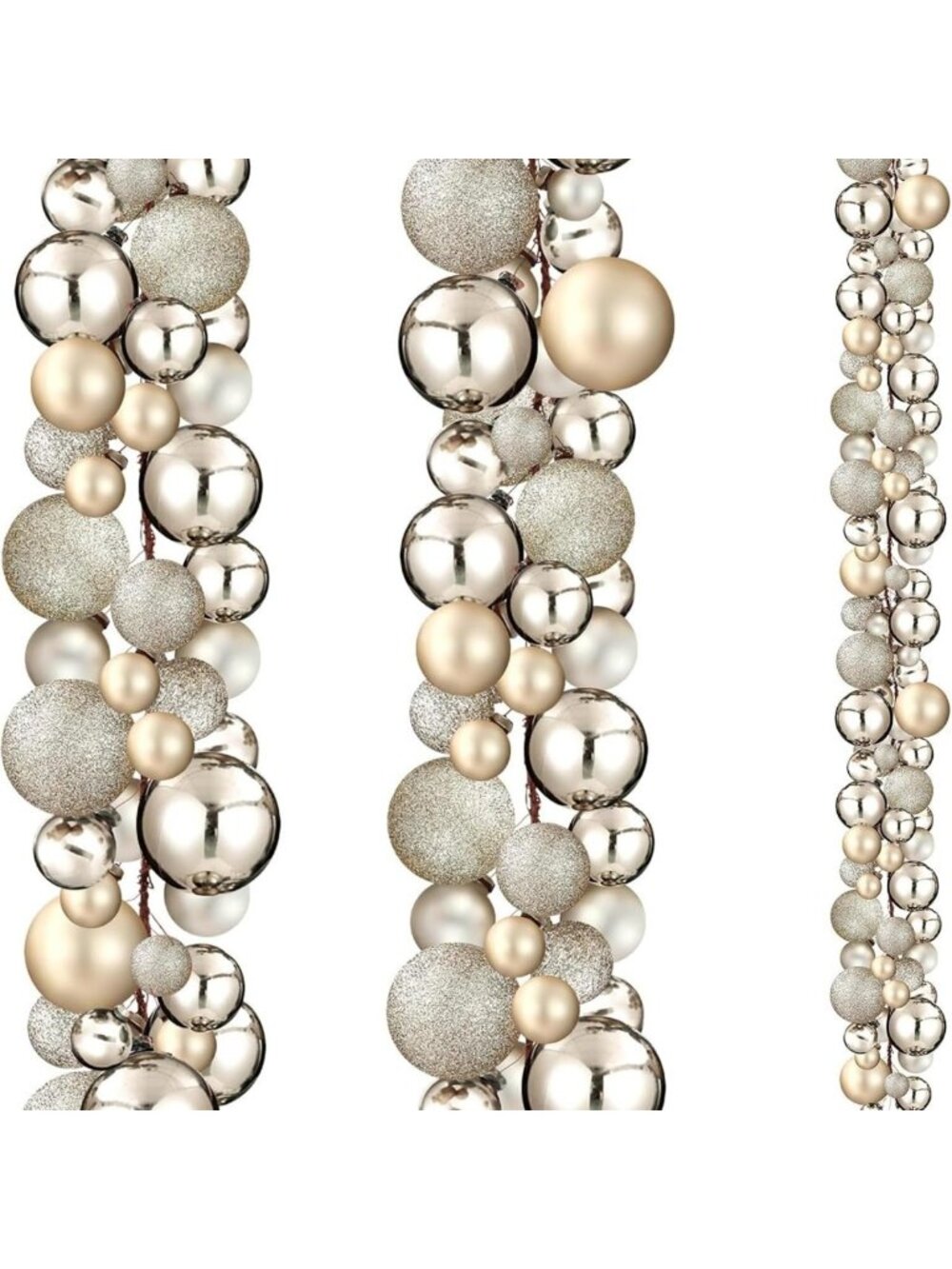 Champagne Gold 9ft Christmas Ball Ornament Garland - Set of 2, Holiday Decor